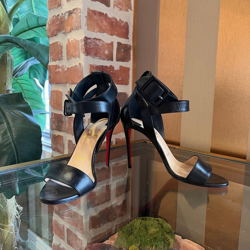 LOUBOUTIN Kid Multipoint 100 Black Leather Sandals SZ 36 (US 6) - Picture 2 of 13